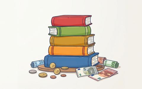 Bücherstapel mit Münzen und Geldscheinen